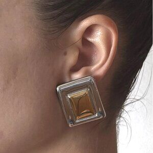 Vintage-Inspired Silver and Gold Rectangular Earrings